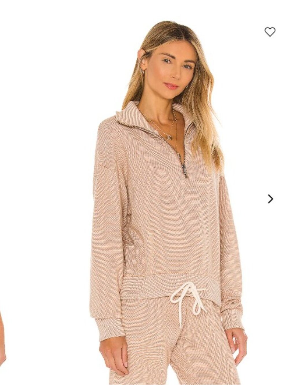 Varley Buckingham Oversized Pullover Quarter Zip in Praline & Ivory Size XS - Picture 2 of 7